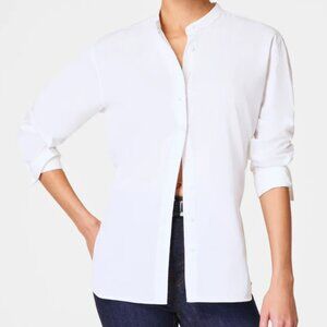 Spanx Poplin Button Up Tunic Top White Small
